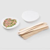 Pink Tartan Scottish Monstera Watercolour Botanic ハンドファン (組立なし)