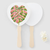 Pink Tartan Scottish Monstera Watercolour Botanic ハンドファン (正面&裏面)