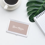 Pink Taupe Sketched Cursive Script 名刺入れ<br><div class="desc">Elegant business card case features your name,  title,  or choice of personalization in white hand scripted cursive lettering on a neutral dusty pink taupe background.</div>