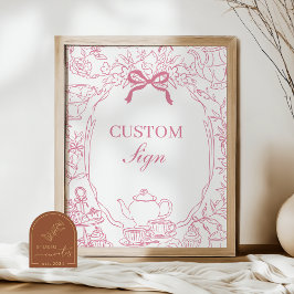 Pink Tea Chinoiserie Bow Custom Sign Poster ポスター