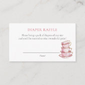 Pink Tea Party Baby Shower Diaper Raffle Ticket エンクロージャーカード (正面)