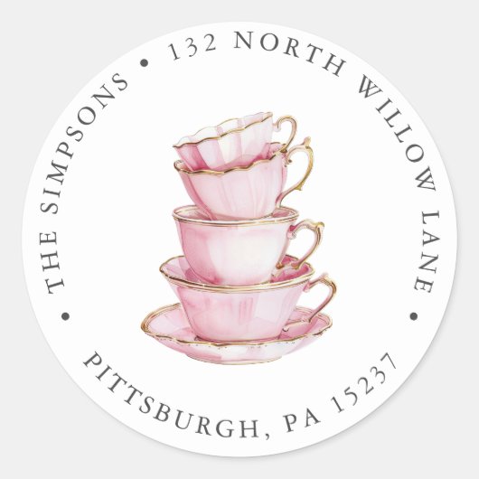 Pink Tea Party Return Address ラウンドシール (正面)