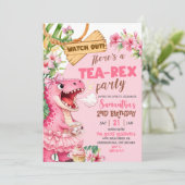 Pink Tea Rex On The Loose Girl Birthday 招待状 (スタンド正面)