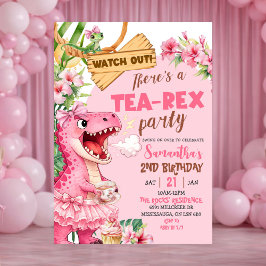 Pink Tea Rex On The Loose Girl Birthday 招待状