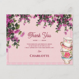 Pink Teacups Stack Vintage Bridal Shower Thank You ポストカード