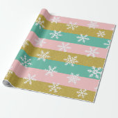 Pink Teal and Gold Stripes With Snowflakes ラッピングペーパー (アンロールド)