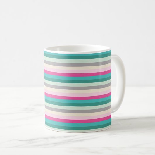 Pink Teal and Grey Striped コーヒーマグカップ (正面右)