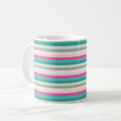 Pink Teal and Grey Striped コーヒーマグカップ (正面左)