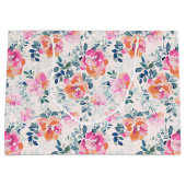 Pink & Teal Floral Pattern ラージペーパーバッグ (正面)