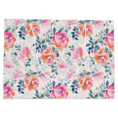 Pink & Teal Floral Pattern ラージペーパーバッグ (裏面)