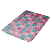 Pink Teal Glitter Mosaic Sparkling Glass Tile Grid バスマット (アングル)