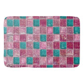 Pink Teal Glitter Mosaic Sparkling Glass Tile Grid バスマット (正面)