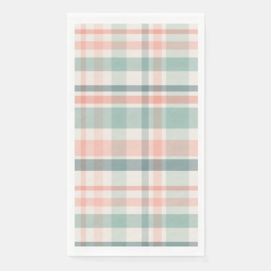 Pink Teal Plaid Spring Easter Paper Guest Towels (正面)