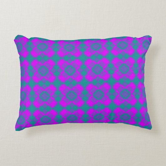 Pink Teal Purple Checker Argyle Pattern アクセントクッション (正面)