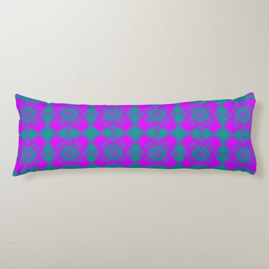 Pink Teal Purple Checker Argyle Pattern ボディピロー (正面)