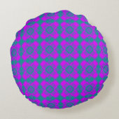 Pink Teal Purple Checker Argyle Pattern ラウンドクッション (裏面)
