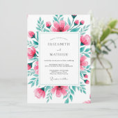 Pink Teal Vibrant Botanical Wedding 招待状 (スタンド正面)