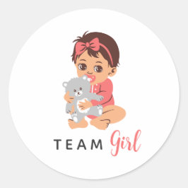 Pink Team Girl Sticker with Baby and Bear ラウンドシール