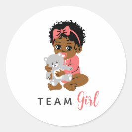 Pink Team Girl Sticker with Black Baby and Bear ラウンドシール