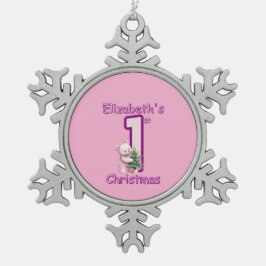 Pink Teddies First Christmas Cheer! スノーフレークピューターオーナメント