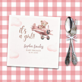 Pink Teddy Baby Shower for a Girl スタンダードカクテルナプキン