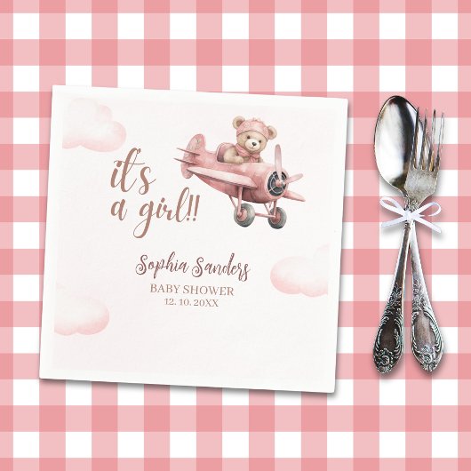 Pink Teddy Baby Shower for a Girl スタンダードカクテルナプキン