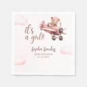 Pink Teddy Baby Shower for a Girl スタンダードカクテルナプキン (正面)