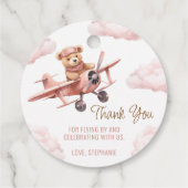 Pink Teddy Bear Airplane Baby Shower Thank You フェイバータグ (裏面)