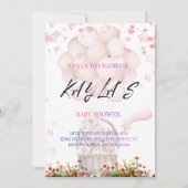 Pink Teddy Bear and Balloons Baby Shower Invite 案内状 (正面)