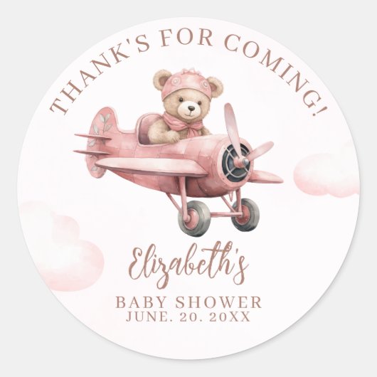 Pink Teddy Bear Baby Girl Shower ラウンドシール (正面)