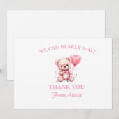 Pink Teddy Bear Baby Shower サンキューカード (正面/裏面)