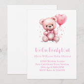 Pink Teddy Bear Baby Shower 招待状 (正面/裏面)