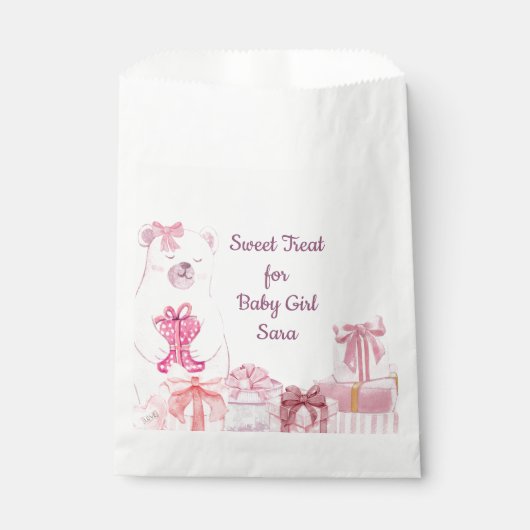 Pink Teddy Bear Baby Shower Favor Bag フェイバーバッグ (正面)