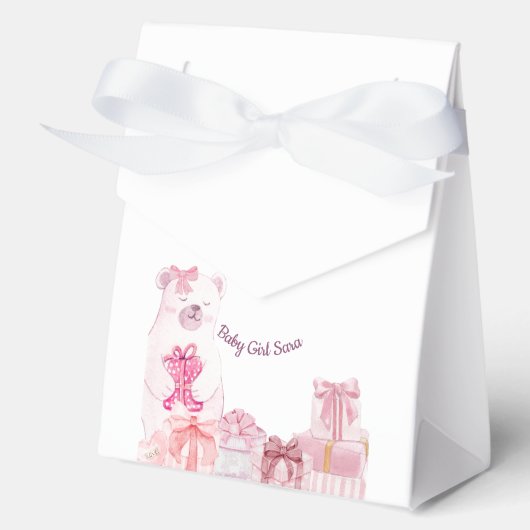 Pink Teddy Bear Baby Shower Favor Bag フェイバーボックス (正面)