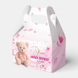Pink Teddy Bear Baby Shower Favor Box- Editable フェイバーボックス