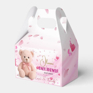 Pink Teddy Bear Baby Shower Favor Box- Editable フェイバーボックス