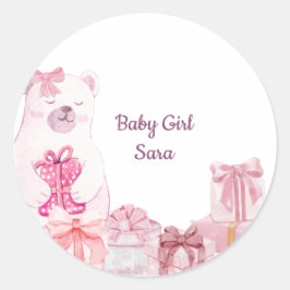 Pink Teddy Bear Baby Shower Favor Sticker ラウンドシール