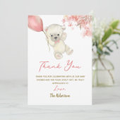 Pink Teddy Bear Baby Shower | Floral Baby Girl サンキューカード (スタンド正面)