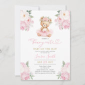 Pink Teddy Bear Baby Shower Girl 招待状 (正面)