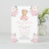 Pink Teddy Bear Baby Shower Girl 招待状 (スタンド正面)