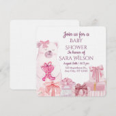 Pink Teddy Bear Baby Shower Invitation 招待状 (正面/裏面)