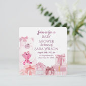 Pink Teddy Bear Baby Shower Invitation 招待状 (スタンド正面)