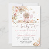 Pink Teddy Bear Baby Shower Invitation 招待状 (正面)