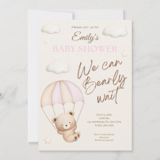 Pink Teddy Bear Baby Shower Invitation 招待状
