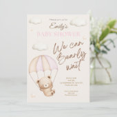 Pink Teddy Bear Baby Shower Invitation 招待状 (スタンド正面)