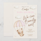Pink Teddy Bear Baby Shower Invitation 招待状 (正面/裏面)