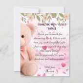 Pink Teddy Bear Baby Shower Thank You Card. サンキューカード (正面)
