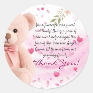 Pink Teddy Bear Baby Shower Thank You Sticker ラウンドシール