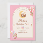 Pink Teddy Bear Birthday Invitation, Girl Birthday 招待状 (正面)