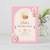 Pink Teddy Bear Birthday Invitation, Girl Birthday 招待状 (スタンド正面)